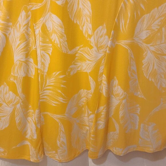 Susan Graver Sleeveless Midi Dress PXL Square Neck Yellow Gold Palm Fit & Flare - Picture 5 of 8